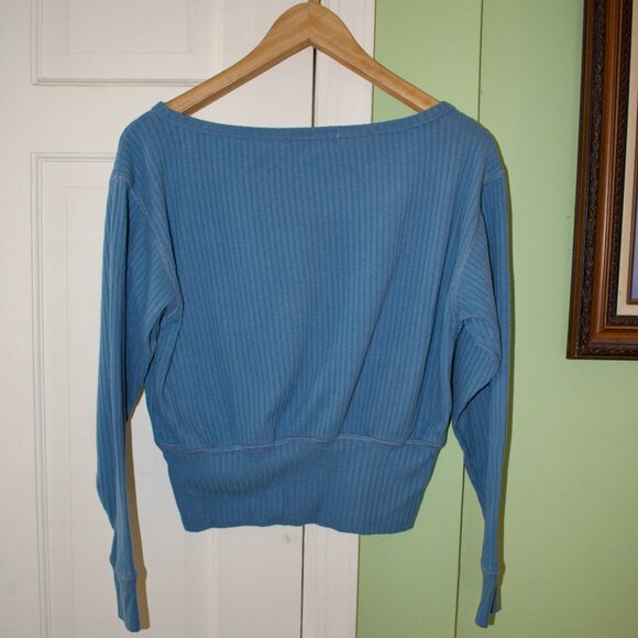 Spiritual Gangster Ballet Vida One-Shoulder Blouson Rib Top in Costal Blue - Picture 3 of 3